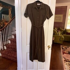 Elegant Brown Midi Dress medium JA studio belted slits suede like material D45